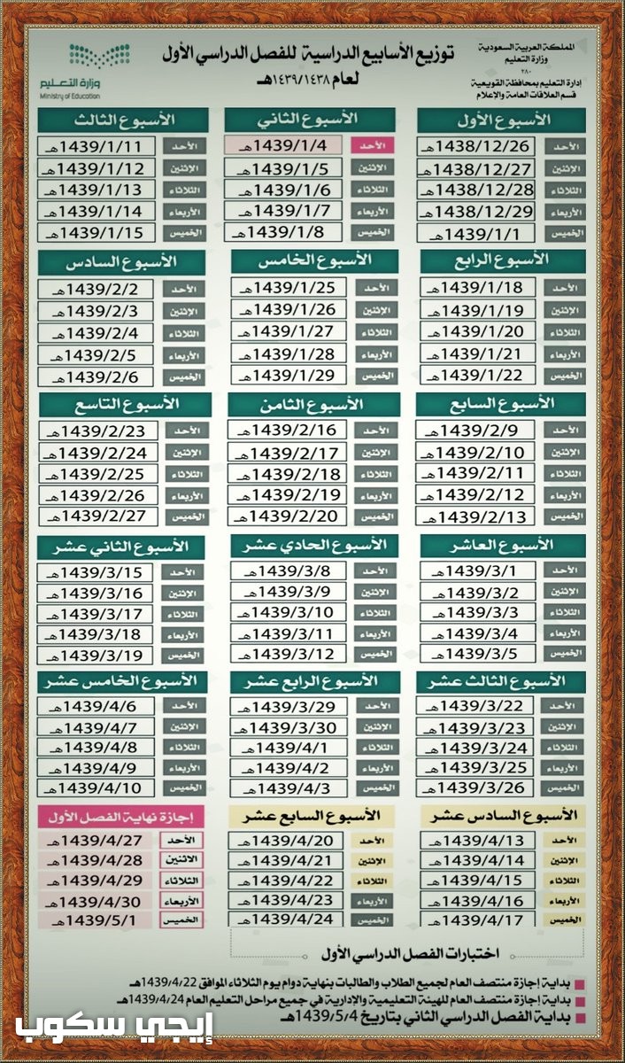 تعرف علي التقويم الدراسي 1438 في السعودية الامتحانات وبداية اجازة نهاية العام في تقويم المدارس 1438 خمس خطوات